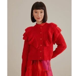 NWT Farm Rio RED Flower Knit Cardigan Sweater SIZE S